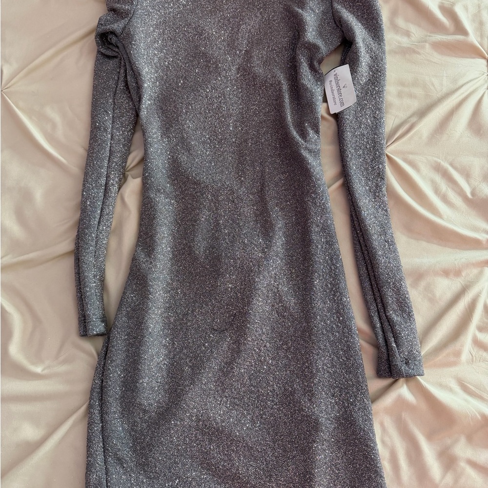 Windsor Shimmering Silver Long Sleeve Dress